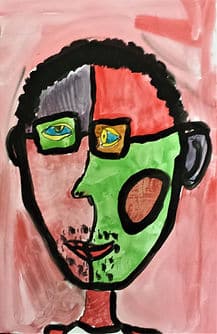 man with colors on face and glasses